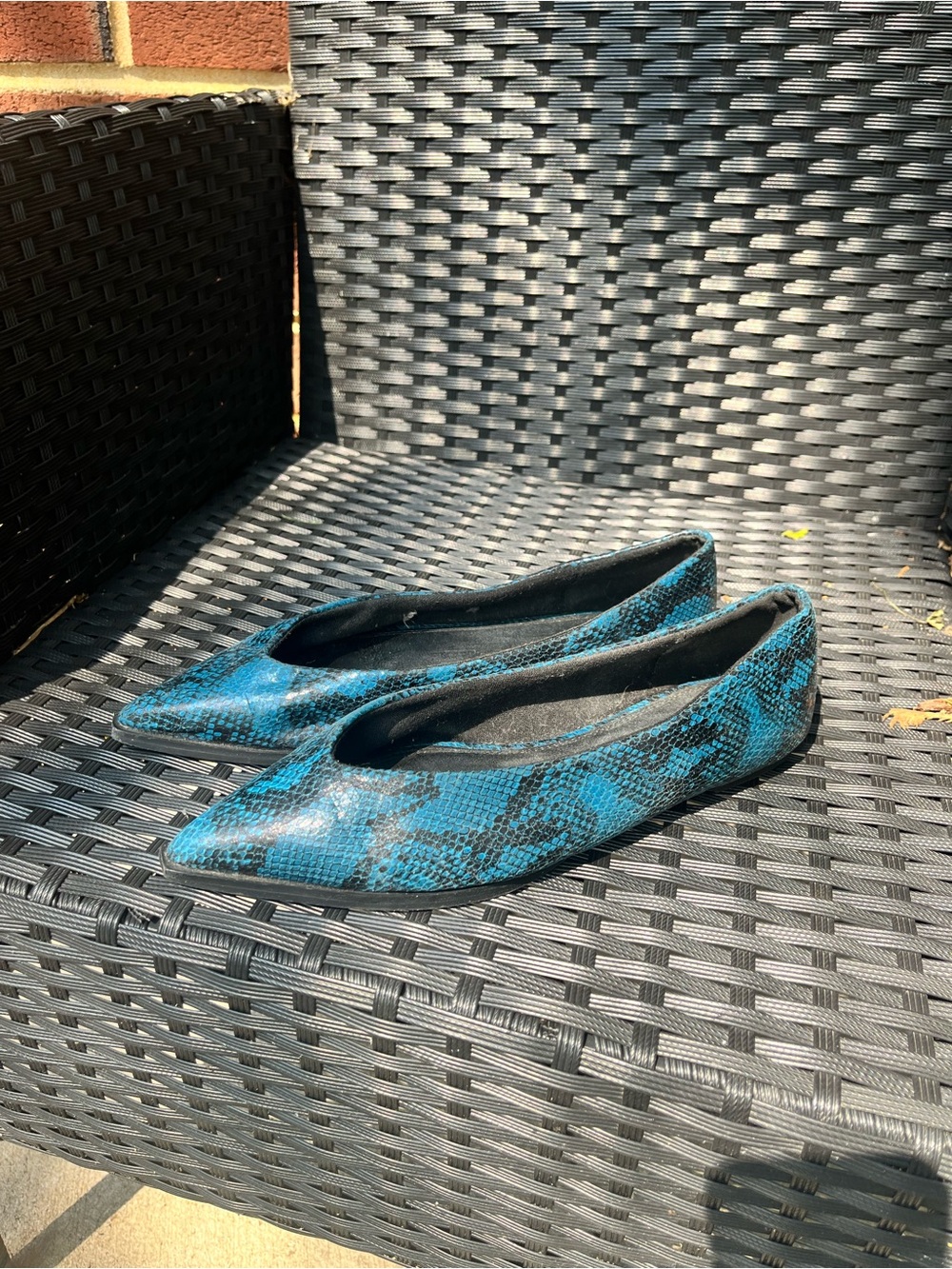 ASOS Teal Snake-Print Pointed Flats